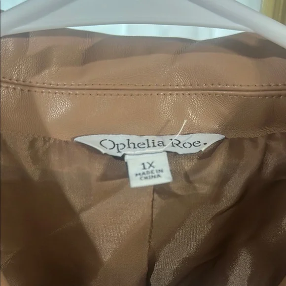 Cognac Brown Faux Leather Jacket with Classic Collar - Picture 2 of 4